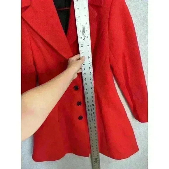 Robbi & Nikki Red Peplum Pea Coat Red Size S Button Front Lined Heavy EUC - Picture 5 of 16